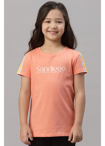 Girls Bright Coral T-Shirt - UniqueFashionCollection
